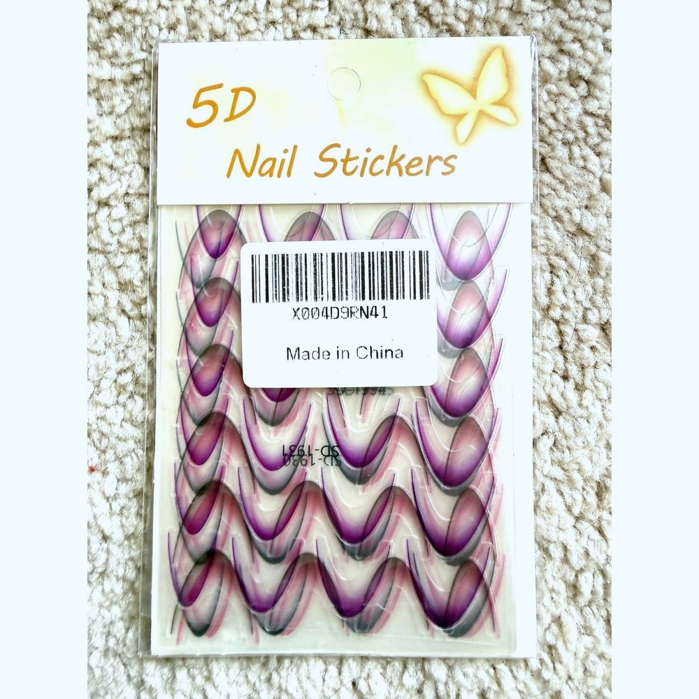 5D Nail Stickers Gradient Arched French Tip Decals Purple Pink White 6 Sheets